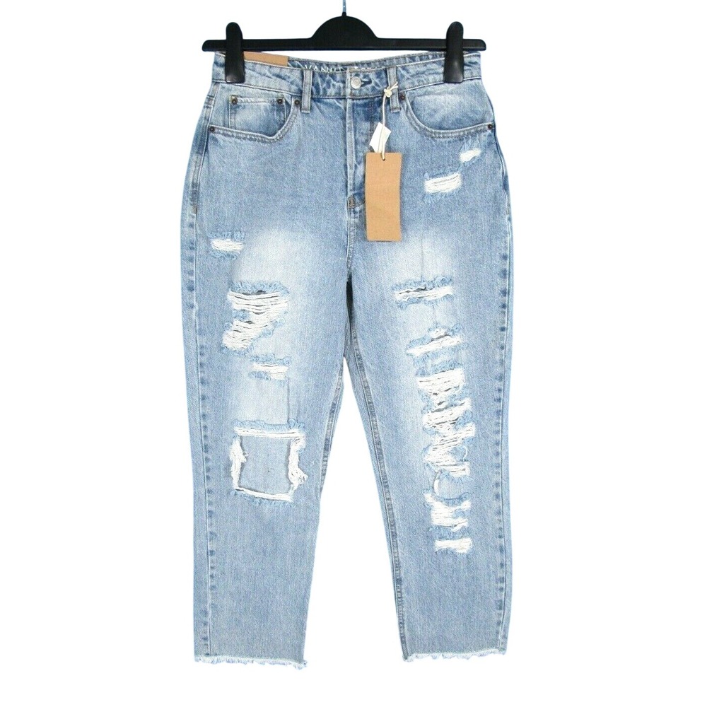 NWT VANILLA STAR Destroyed Denim LT BLUE JEANS 90'S BOYFRIEND Super High Rise 9